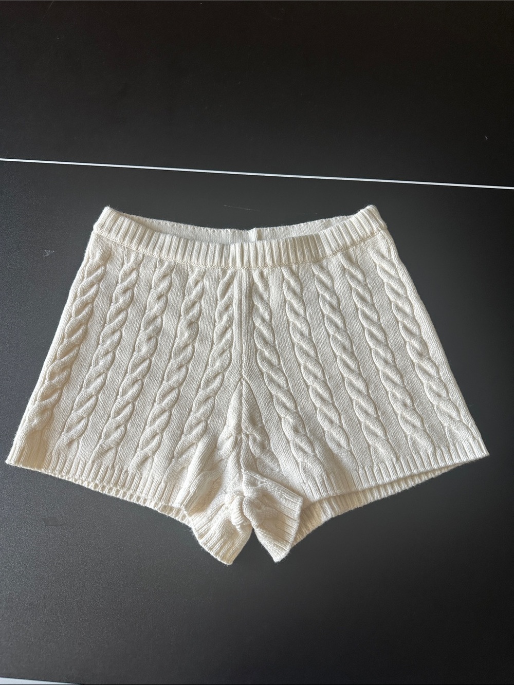 Abercrombie & Fitch Cream Cable Knit High-Waist Shorts